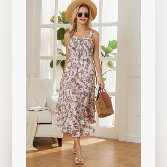 Grace Karin Floral Print Cream Dress size L - Picture 2 of 12